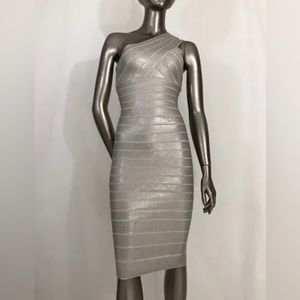 Brand New Authentic Herve Leger Silver Cocktail dress. Size XS.